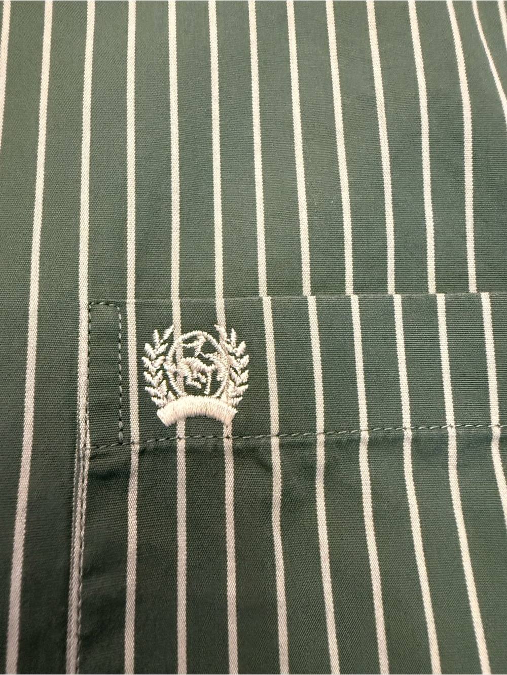 Cinch Mens Olive Green & White Striped Button-Down Shirt - Picture 5 of 6